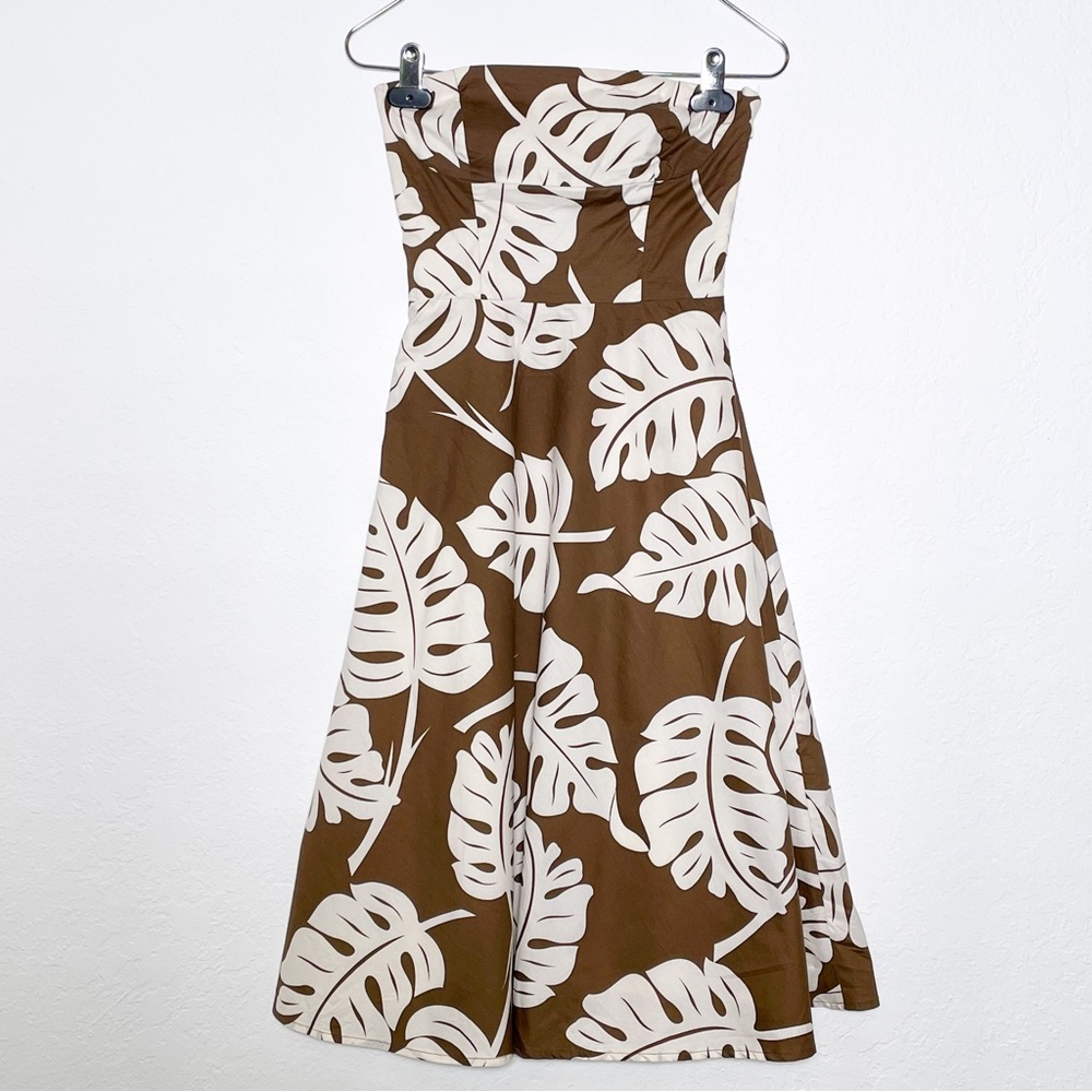 BCBG Max Azria Palm Frond Printed Strapless Dress